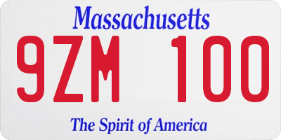 MA license plate 9ZM100
