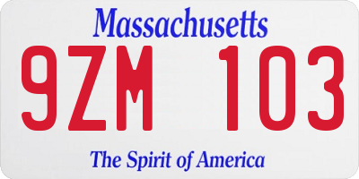 MA license plate 9ZM103