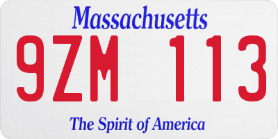 MA license plate 9ZM113