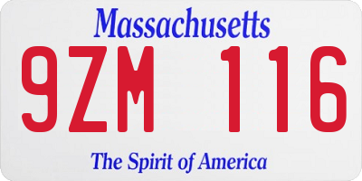 MA license plate 9ZM116