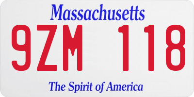 MA license plate 9ZM118