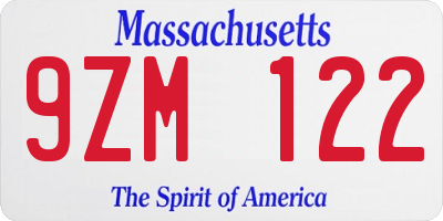 MA license plate 9ZM122