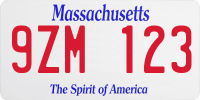 MA license plate 9ZM123