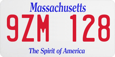 MA license plate 9ZM128