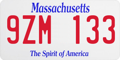 MA license plate 9ZM133