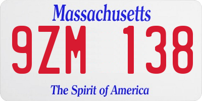 MA license plate 9ZM138