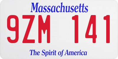 MA license plate 9ZM141
