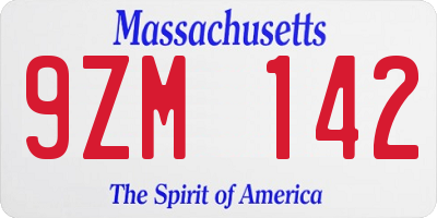 MA license plate 9ZM142