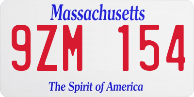 MA license plate 9ZM154