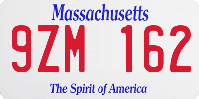 MA license plate 9ZM162