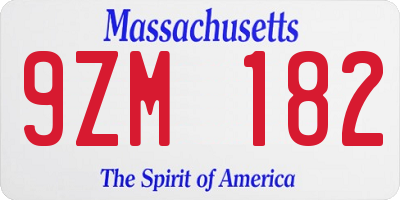 MA license plate 9ZM182