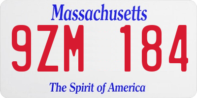 MA license plate 9ZM184