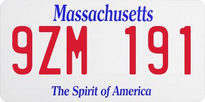 MA license plate 9ZM191