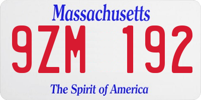 MA license plate 9ZM192