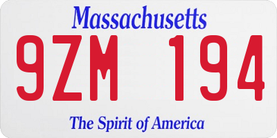 MA license plate 9ZM194