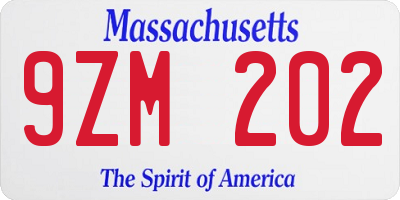 MA license plate 9ZM202