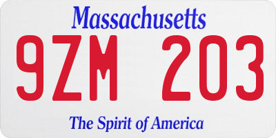 MA license plate 9ZM203