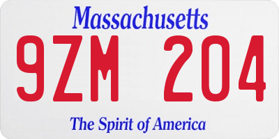 MA license plate 9ZM204