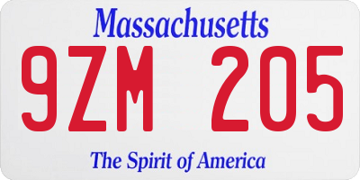 MA license plate 9ZM205