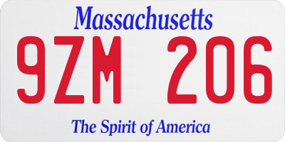 MA license plate 9ZM206