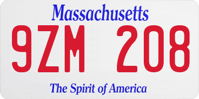 MA license plate 9ZM208