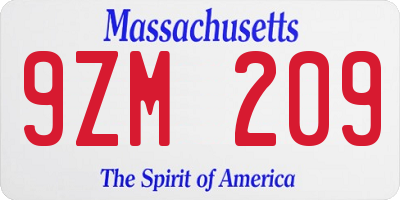 MA license plate 9ZM209