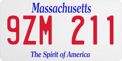 MA license plate 9ZM211