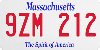 MA license plate 9ZM212