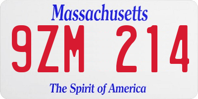 MA license plate 9ZM214