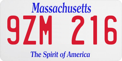 MA license plate 9ZM216