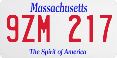 MA license plate 9ZM217