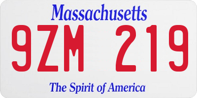 MA license plate 9ZM219