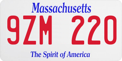 MA license plate 9ZM220
