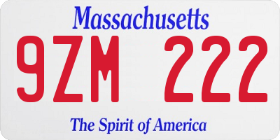MA license plate 9ZM222