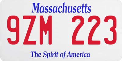 MA license plate 9ZM223