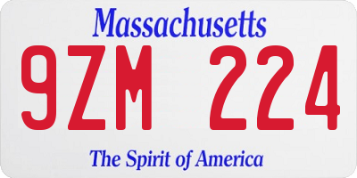 MA license plate 9ZM224