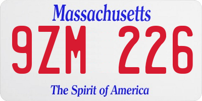 MA license plate 9ZM226