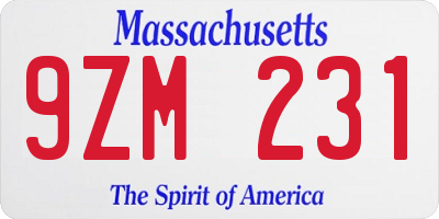 MA license plate 9ZM231