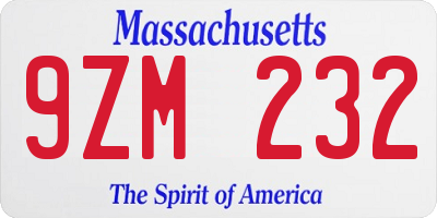 MA license plate 9ZM232