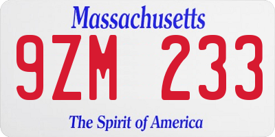 MA license plate 9ZM233