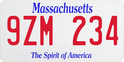 MA license plate 9ZM234