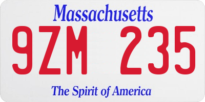 MA license plate 9ZM235