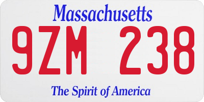 MA license plate 9ZM238