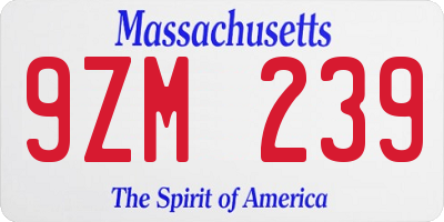 MA license plate 9ZM239
