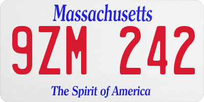 MA license plate 9ZM242