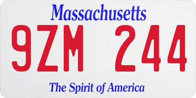 MA license plate 9ZM244