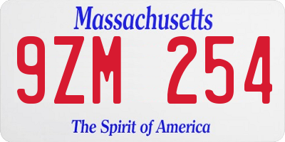 MA license plate 9ZM254
