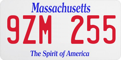 MA license plate 9ZM255
