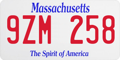 MA license plate 9ZM258