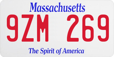 MA license plate 9ZM269